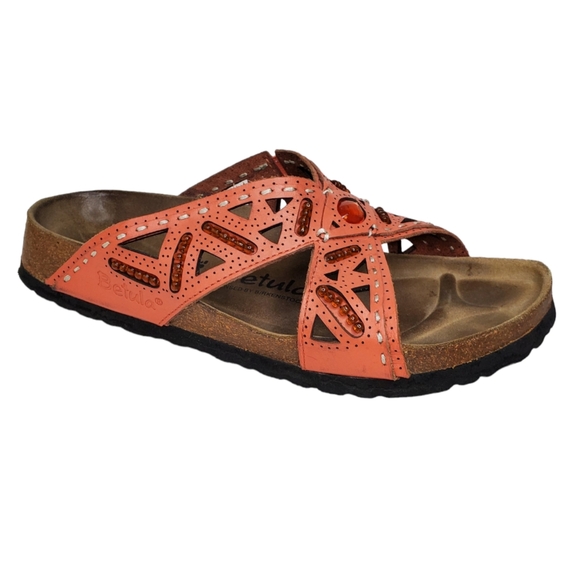 Birkenstock Betulas "Joyce" Beaded Laser Cut Cross Strap Sandals Salmon Size 7 - Picture 2 of 13